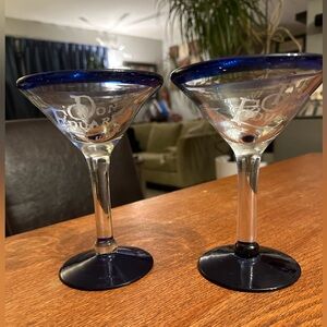 Blue Rimmed Glass Martini Set